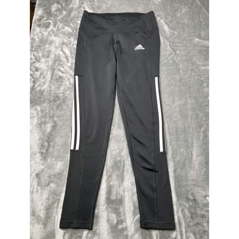 Adidas Pants Women Size Medium Aeroready Black Regular Fit Tapered Logo Active